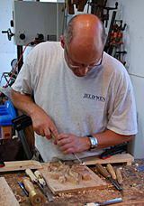 student wood carving Student learning how to carve a design