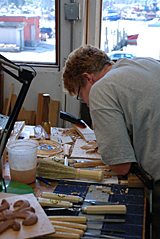 Wood carving classes Student with all their wood carving tools